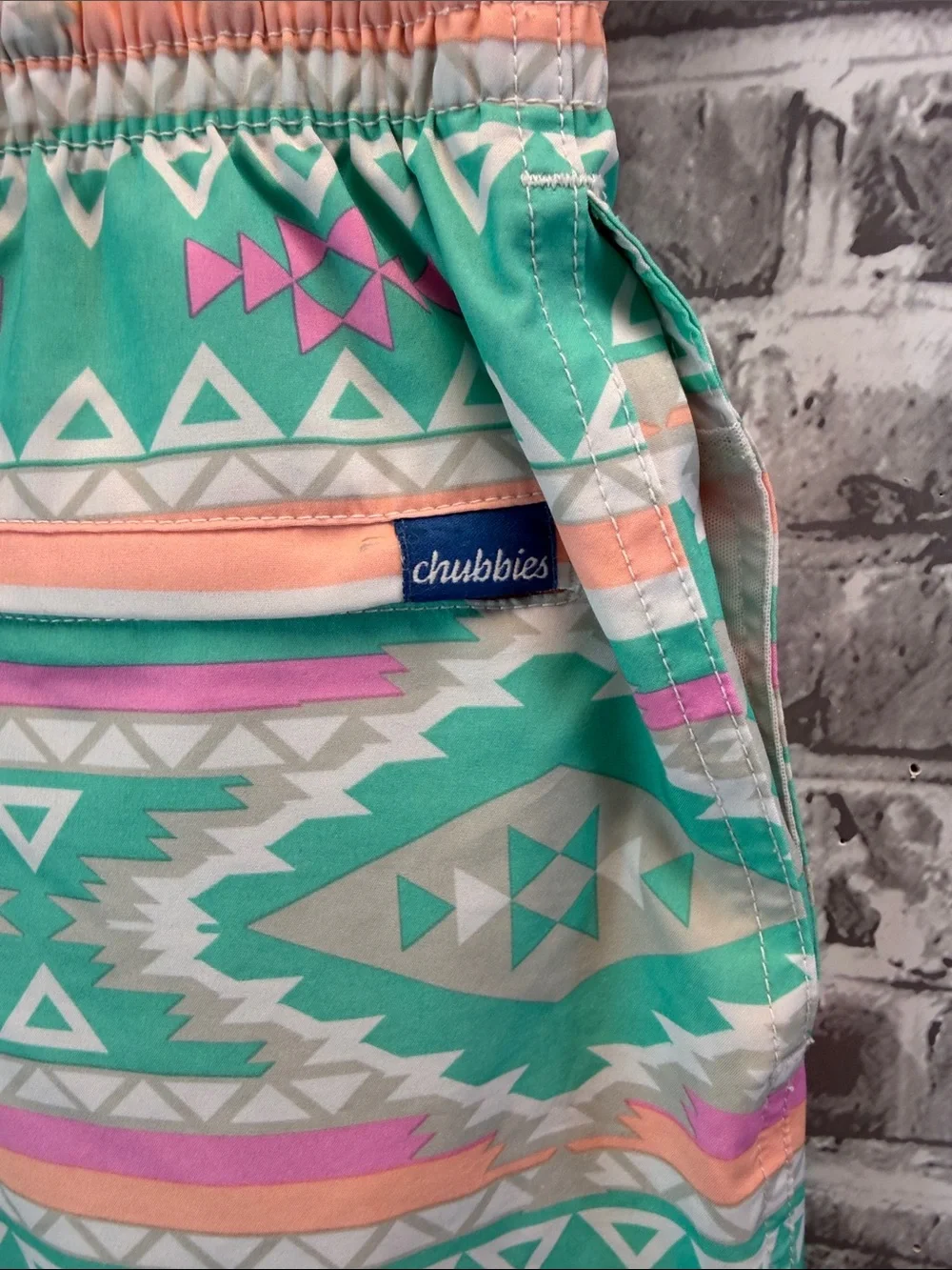 chubbies Aztec Print Athletic Shorts in Mint & Coral
